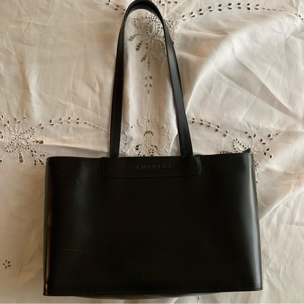 Black Leather Tote Bag by Lamarthe